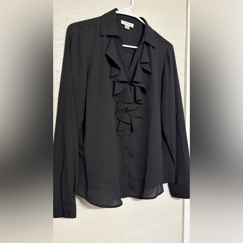 Elegant Black Ruffled Blouse